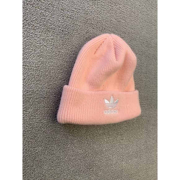 Adidas Women Pink Embroidered Adidas Logo Embroidered Knit Beanie One Size - Picture 4 of 6